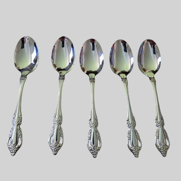 Oneida Other - Oneida Raphael Distinction Deluxe Stainless Place Soup Spoon Set of 5 Floral HH